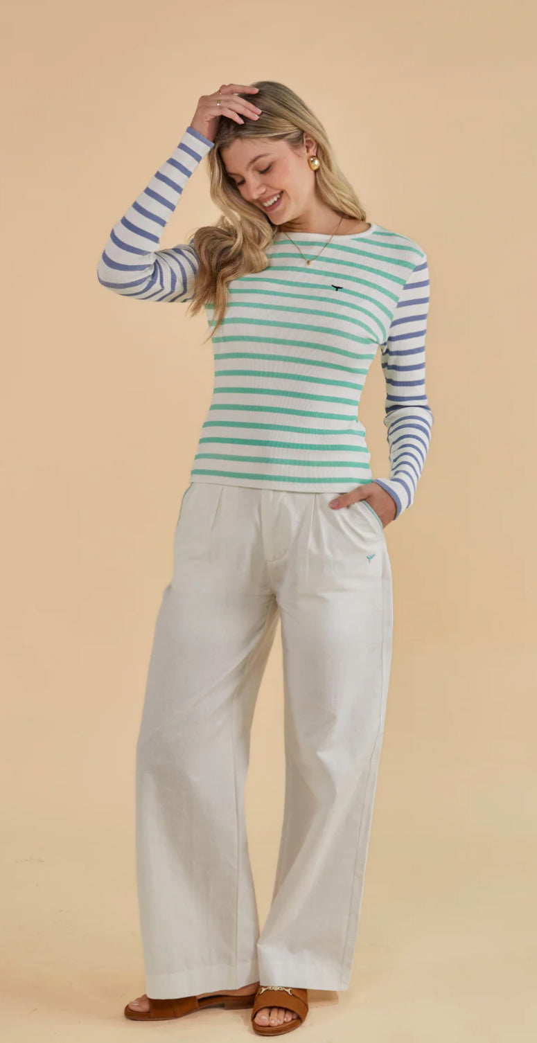 Whale Of A Time Henley Long Sleeved T-Shirt - White/Mint/Blue