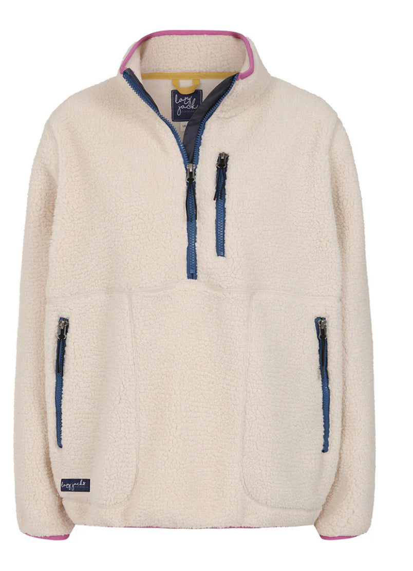 Lazy Jacks oatmeal Sherpa fleece quarter zip top.