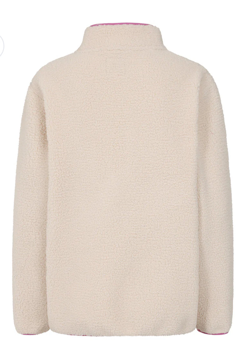 Lazy Jacks oatmeal Sherpa fleece quarter zip top.