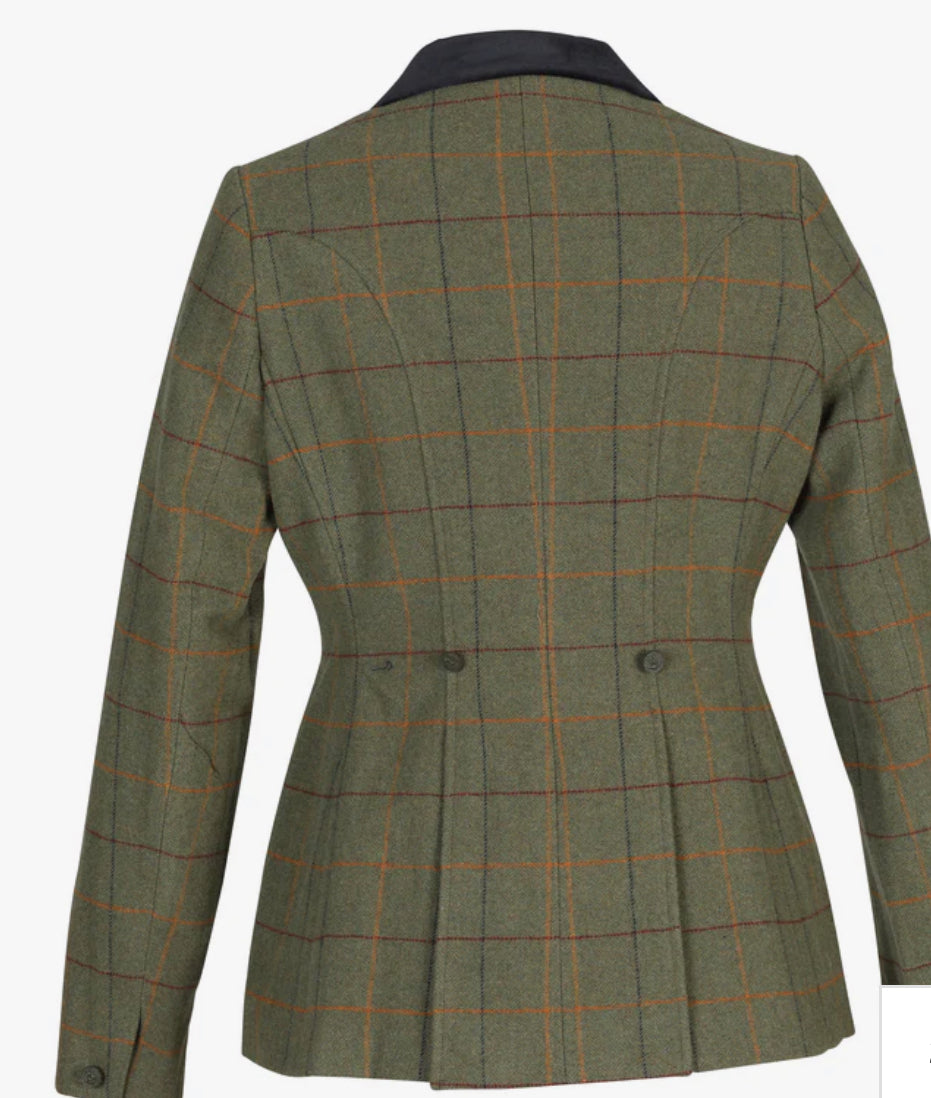 Aubrion Ladies Saratoga Hacking Jacket in green with a red, yellow, blue check.