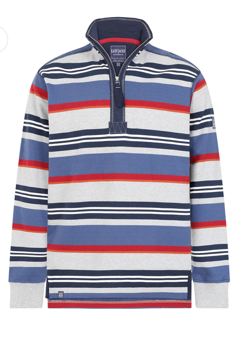 Lazy Jacks Men's Stripe Quarter Zip Sweatshirt - Grey Marle