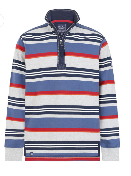 Lazy Jacks Men's Stripe Quarter Zip Sweatshirt - Grey Marle