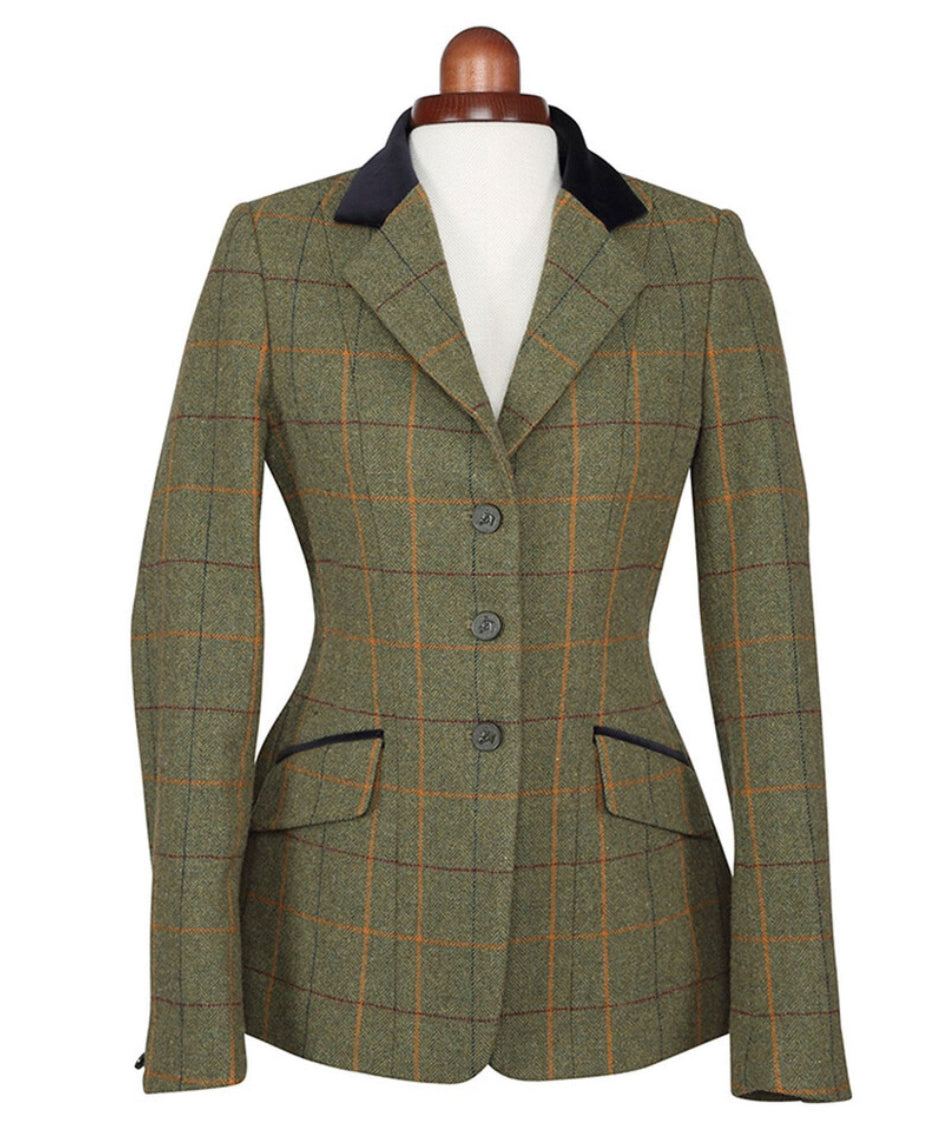 Aubrion Ladies Saratoga Hacking Jacket in green with a red, yellow, blue check.