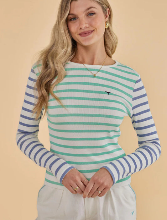 Whale Of A Time Henley Long Sleeved T-Shirt - White/Mint/Blue