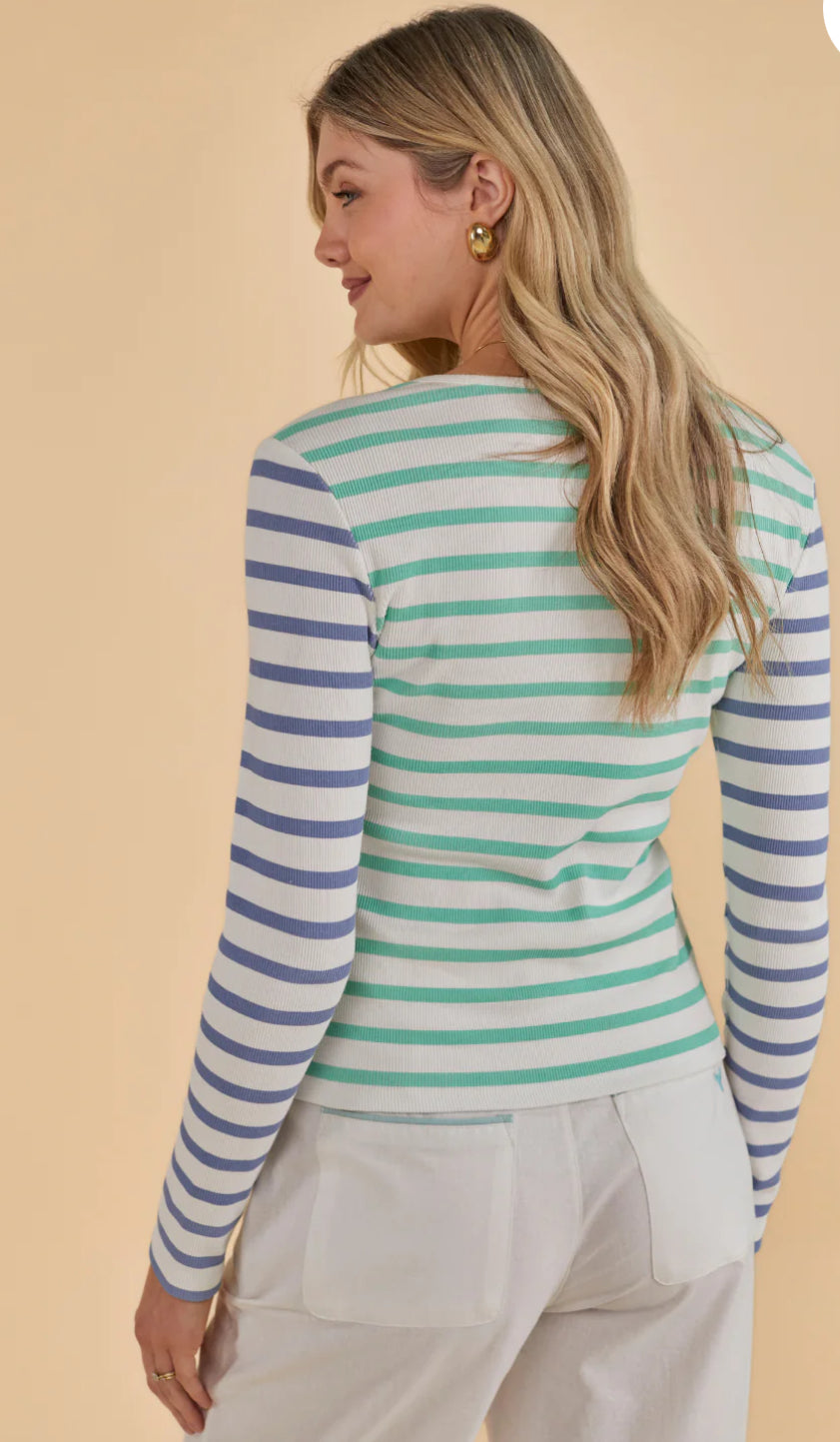 Whale Of A Time Henley Long Sleeved T-Shirt - White/Mint/Blue